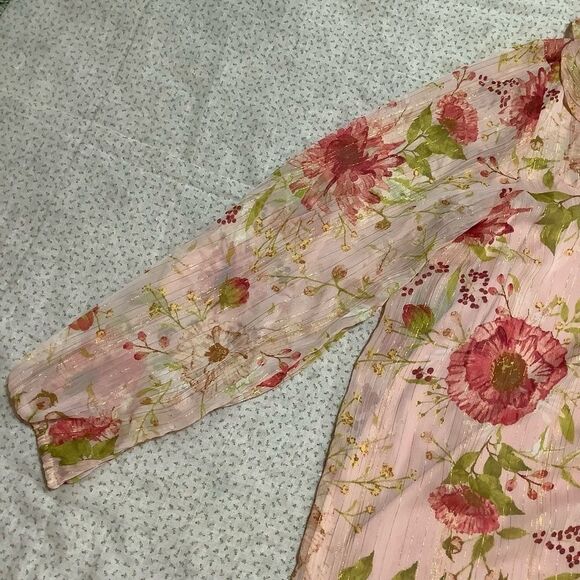 LC Lauren Conrad Boho Chic Sheer Pink Floral Fairycore Ruffle Blouse - Picture 3 of 12